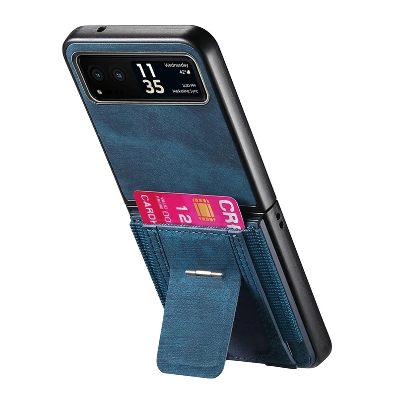 For Motorola Razr 40 5G Case Kickstand Retro Leather Back Cover with Card Holder - Blue