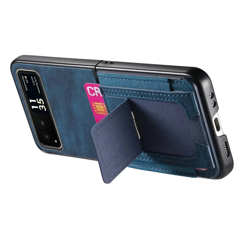 For Motorola Razr 40 5G Case Kickstand Retro Leather Back Cover with Card Holder - Blue