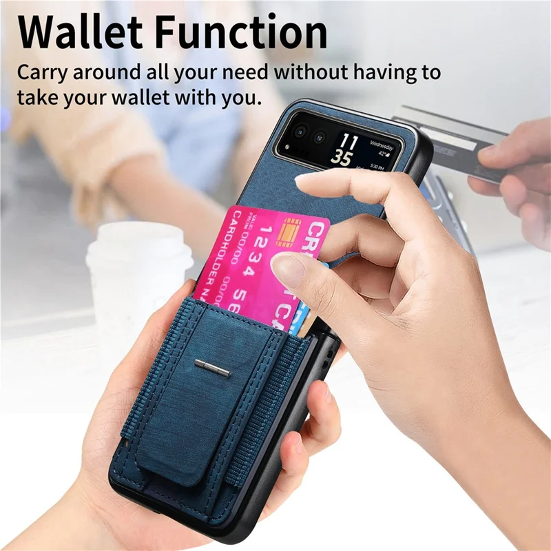 For Motorola Razr 40 5G Case Kickstand Retro Leather Back Cover with Card Holder - Blue
