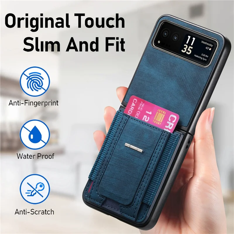 For Motorola Razr 40 5G Case Kickstand Retro Leather Back Cover with Card Holder - Blue