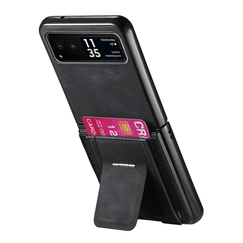 For Motorola Razr 40 5G Case Kickstand Retro Leather Back Cover with Card Holder - Black