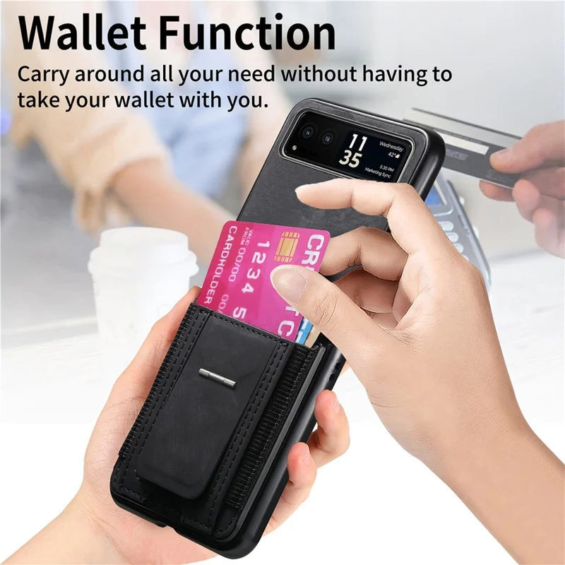 For Motorola Razr 40 5G Case Kickstand Retro Leather Back Cover with Card Holder - Black
