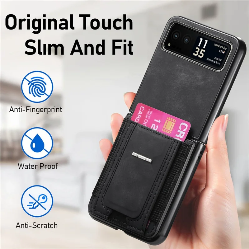 For Motorola Razr 40 5G Case Kickstand Retro Leather Back Cover with Card Holder - Black