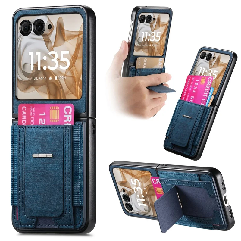 Cover per Motorola Razr 60 / 50 5G con Supporto, Retro in Pelle con Porta Carte - Blu