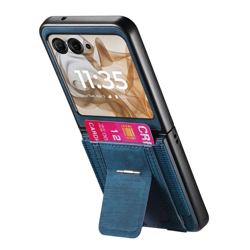 Cover per Motorola Razr 60 / 50 5G con Supporto, Retro in Pelle con Porta Carte - Blu