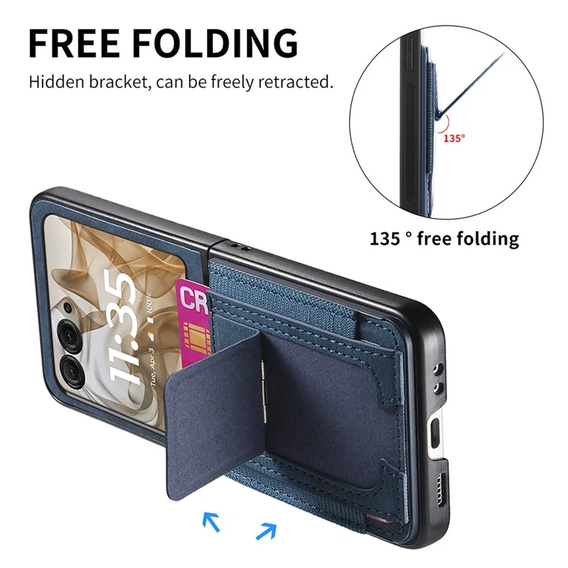 Cover per Motorola Razr 60 / 50 5G con Supporto, Retro in Pelle con Porta Carte - Blu