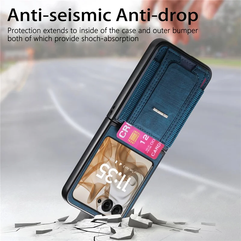 Cover per Motorola Razr 60 / 50 5G con Supporto, Retro in Pelle con Porta Carte - Blu
