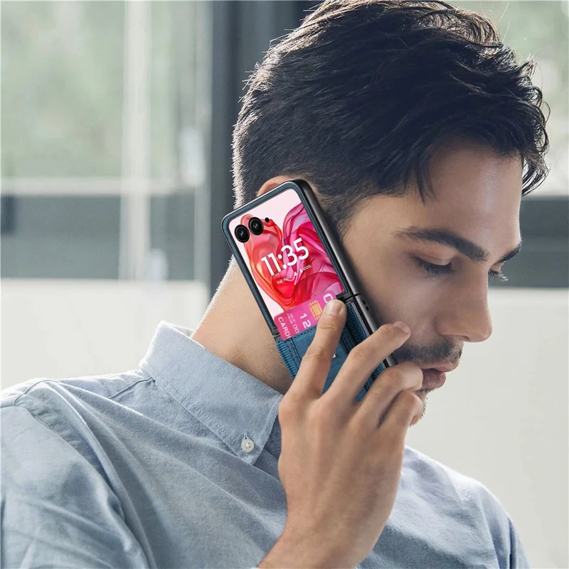 Чехол Motorola Razr 50 Ultra 5G с подставкой, ретро-кожаная задняя крышка с держателем для карт - синий
