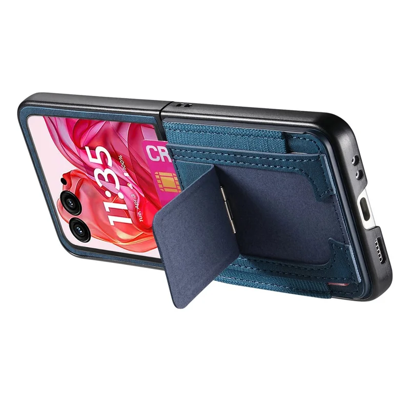 Für Motorola Razr 60 Ultra 5G Hülle mit Ständer Retro-Leder-Rückseite mit Kartenfach - Blau