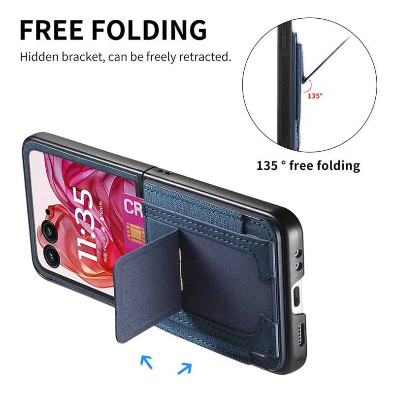 Für Motorola Razr 60 Ultra 5G Hülle mit Ständer Retro-Leder-Rückseite mit Kartenfach - Blau