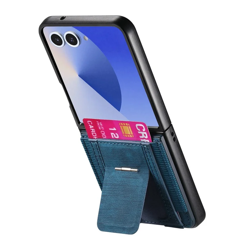 For Samsung Galaxy Z Flip7 5G Case Kickstand Retro Leather Back Cover with Card Holder - Blue
