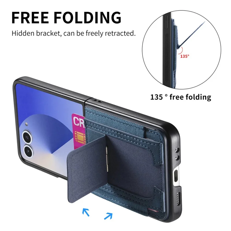 For Samsung Galaxy Z Flip7 5G Case Kickstand Retro Leather Back Cover with Card Holder - Blue