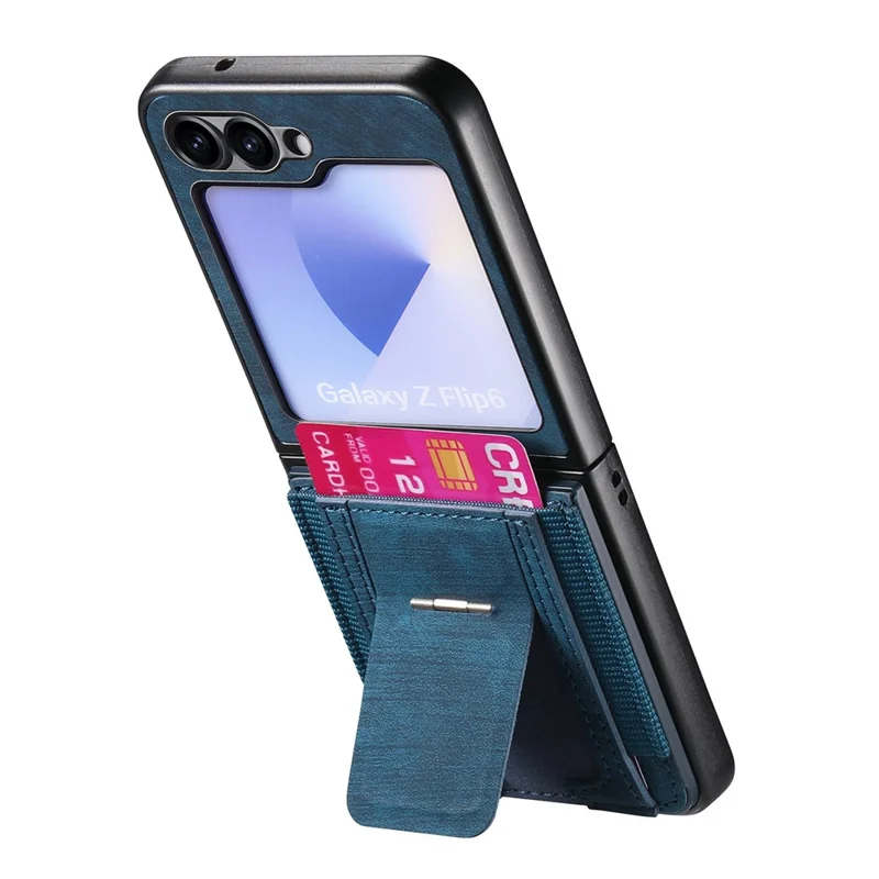 Capa para Samsung Galaxy Z Flip5 5G com Suporte, Couro Retrô com Porta-cartões - Azul