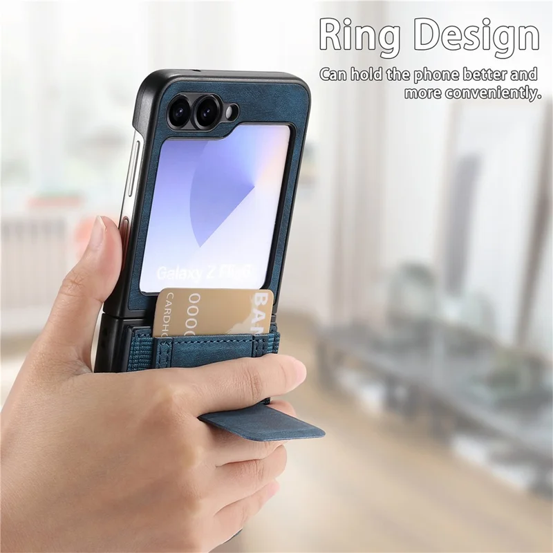 Für Samsung Galaxy Z Flip6 5G Hülle mit Ständer Retro-Leder Rückseite mit Kartenhalter - Blau