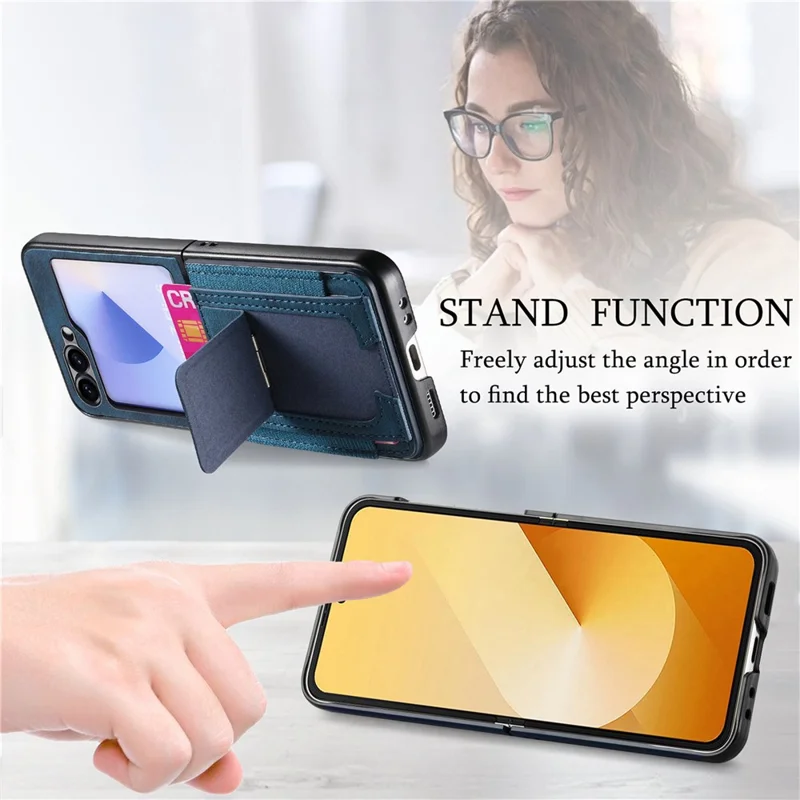 Für Samsung Galaxy Z Flip6 5G Hülle mit Ständer Retro-Leder Rückseite mit Kartenhalter - Blau