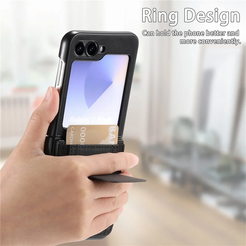 For Samsung Galaxy Z Flip7 FE 5G / Z Flip6 5G Case Kickstand Retro Leather Back Cover with Card Holder - Black