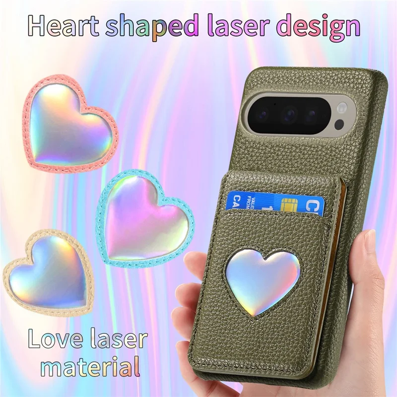 For Google Pixel 10 Pro XL  /  9 Pro XL Case with Mirror Card Holder RFID Blocking Litchi Texture PU PC Phone Back Cover - Midnight Green