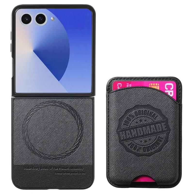 Cover per Samsung Galaxy Z Flip7 5G con Porta Carte Compatibile con MagSafe, Texture in Denim, Custodia in Pelle - Nero