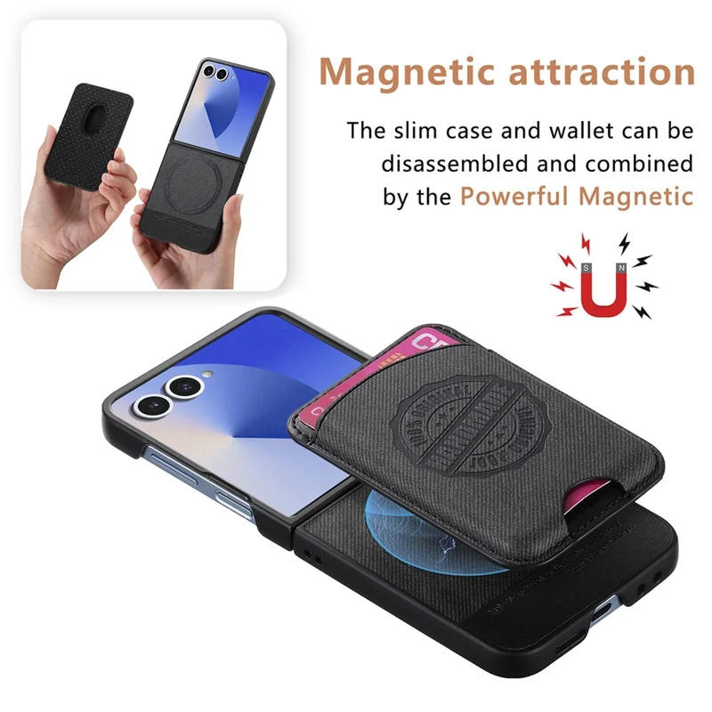 Cover per Samsung Galaxy Z Flip7 5G con Porta Carte Compatibile con MagSafe, Texture in Denim, Custodia in Pelle - Nero