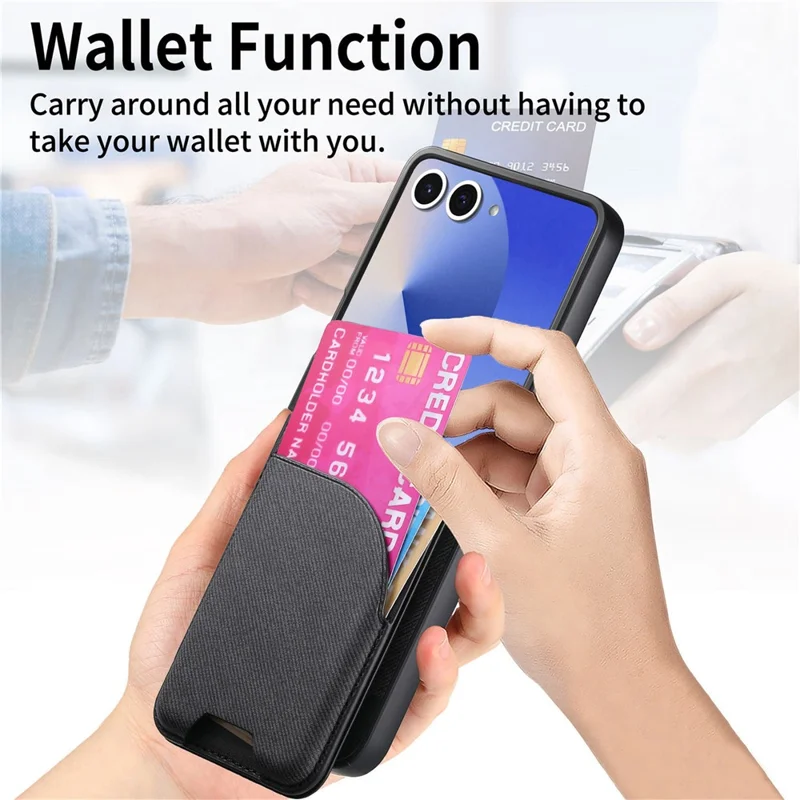 Cover per Samsung Galaxy Z Flip7 5G con Porta Carte Compatibile con MagSafe, Texture in Denim, Custodia in Pelle - Nero