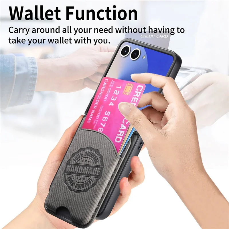 For Samsung Galaxy Z Flip7 5G Case with Card Bag Magnetic Case Denim Texture Leather Back Cover - Grey
