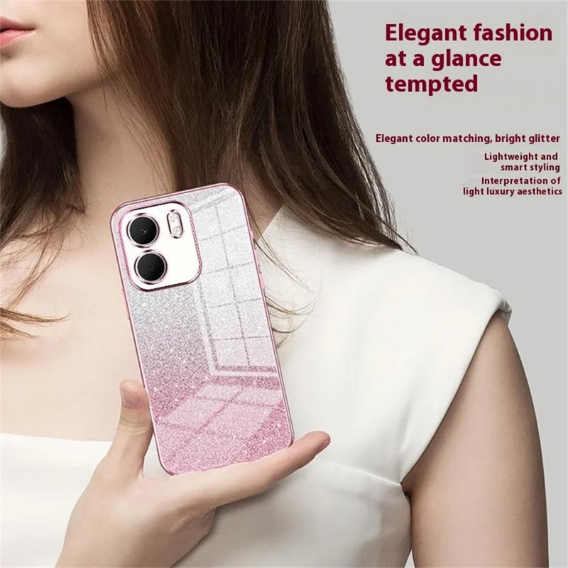 For Oppo A5x 5G Case Electroplating Gradient Glitter TPU Phone Cover - Pink