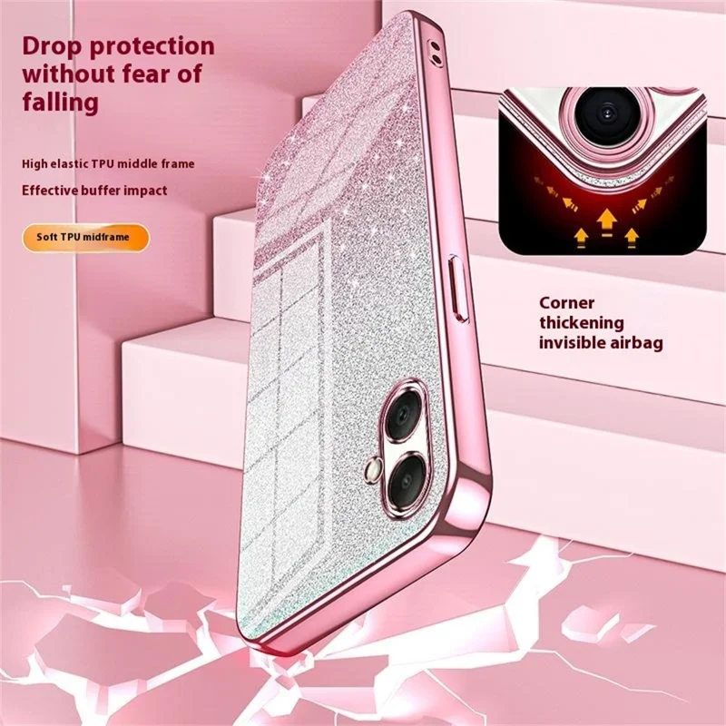 For Samsung Galaxy A07 4G Case Electroplating Gradient Glitter TPU Phone Cover - Pink