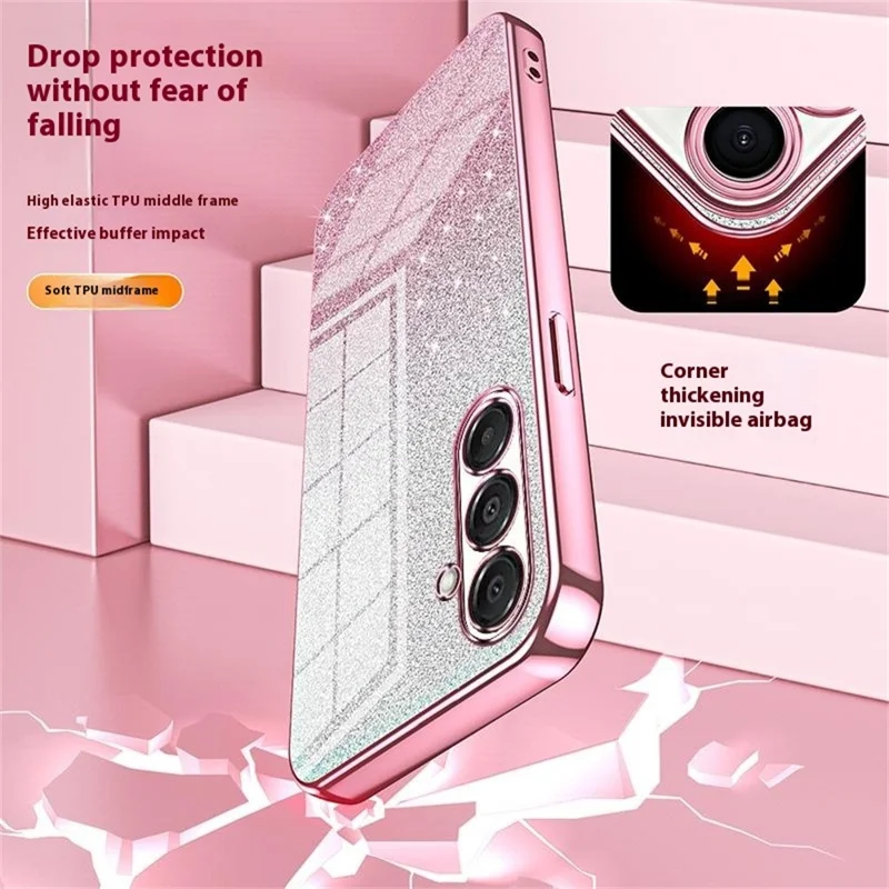 Étui pour Samsung Galaxy A17 Revêtement électrolytique Dégradé Paillettes TPU - Rose