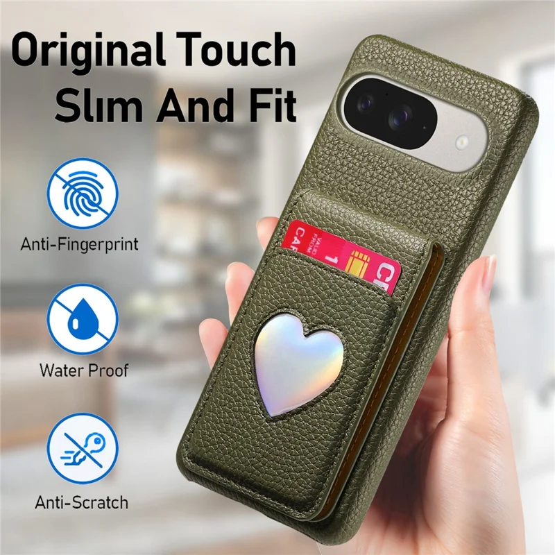 Case with Mirror Card Holder For Google Pixel 10 Pro  /  10  /  9 Pro  /  9 RFID Blocking Litchi Texture PU PC Phone Back Cover - Midnight Green