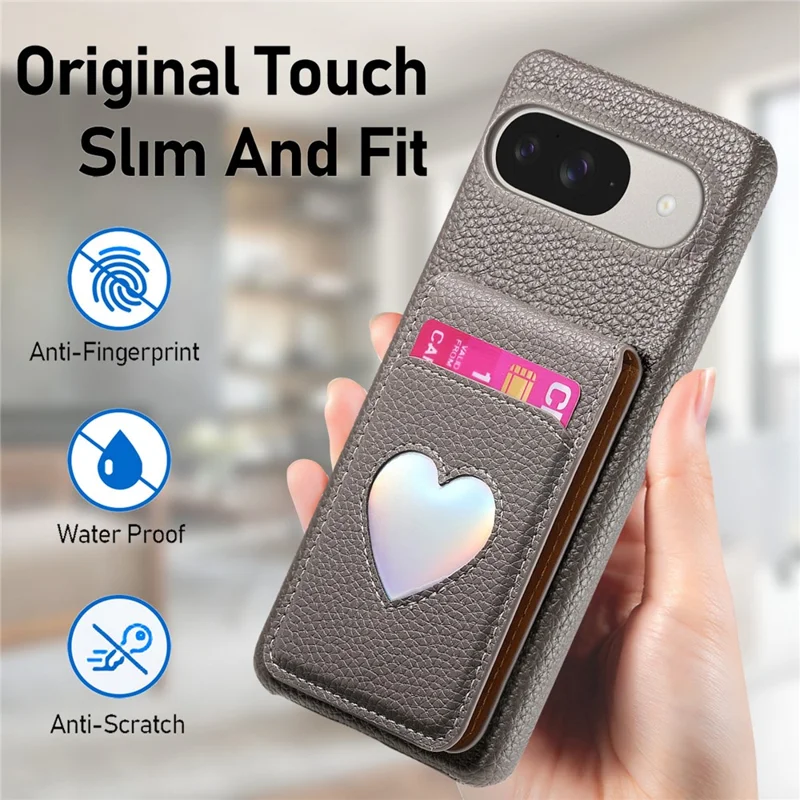 Case with Mirror Card Holder For Google Pixel 10 Pro  /  10  /  9 Pro  /  9 RFID Blocking Litchi Texture PU PC Phone Back Cover - Grey