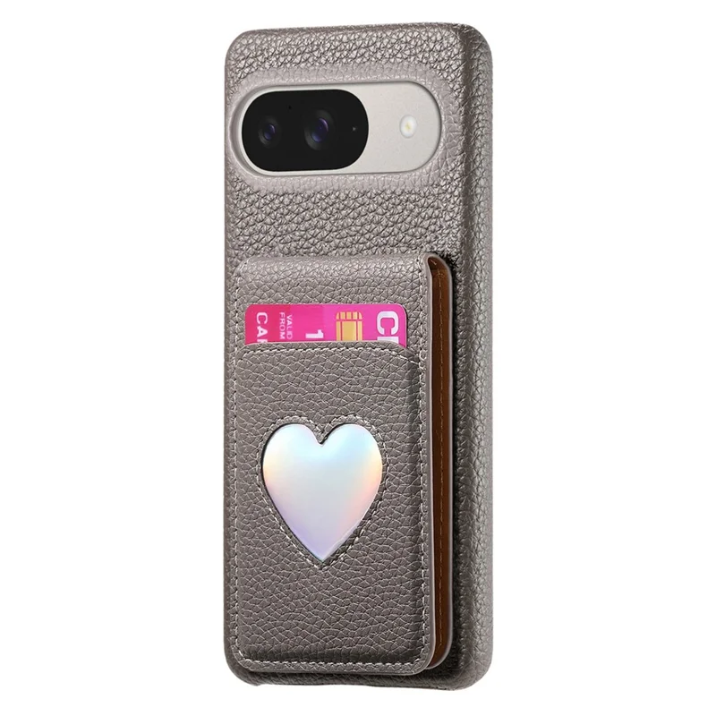 Case with Mirror Card Holder For Google Pixel 10 Pro  /  10  /  9 Pro  /  9 RFID Blocking Litchi Texture PU PC Phone Back Cover - Grey