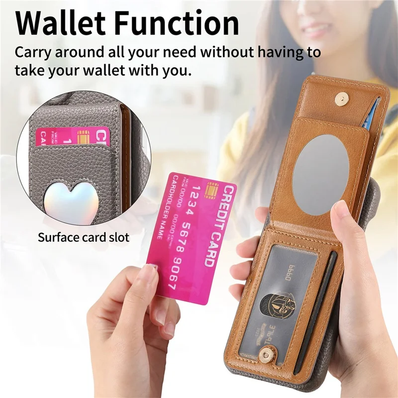Case with Mirror Card Holder For Google Pixel 10 Pro  /  10  /  9 Pro  /  9 RFID Blocking Litchi Texture PU PC Phone Back Cover - Grey