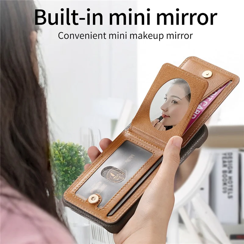 Case with Mirror Card Holder For Google Pixel 10 Pro  /  10  /  9 Pro  /  9 RFID Blocking Litchi Texture PU PC Phone Back Cover - Grey