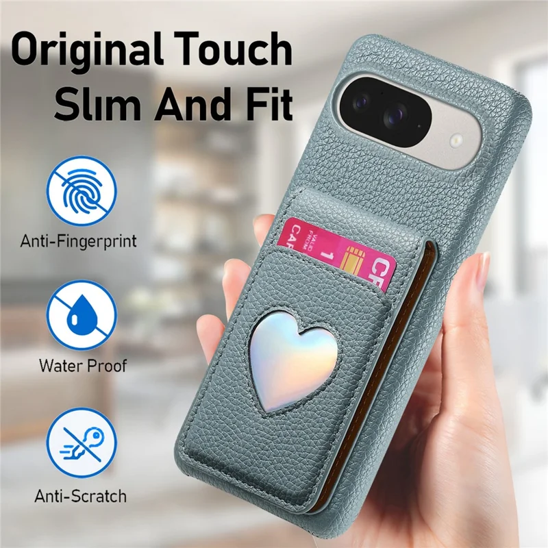 Case with Mirror Card Holder For Google Pixel 10 Pro  /  10  /  9 Pro  /  9 RFID Blocking Litchi Texture PU PC Phone Back Cover - Baby Blue