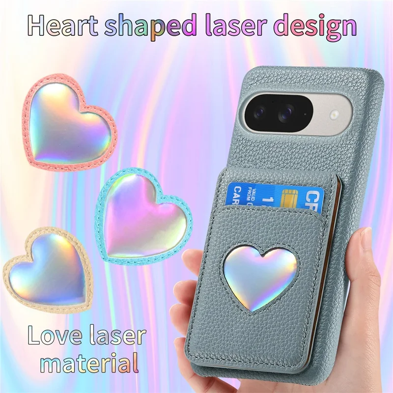 Case with Mirror Card Holder For Google Pixel 10 Pro  /  10  /  9 Pro  /  9 RFID Blocking Litchi Texture PU PC Phone Back Cover - Baby Blue
