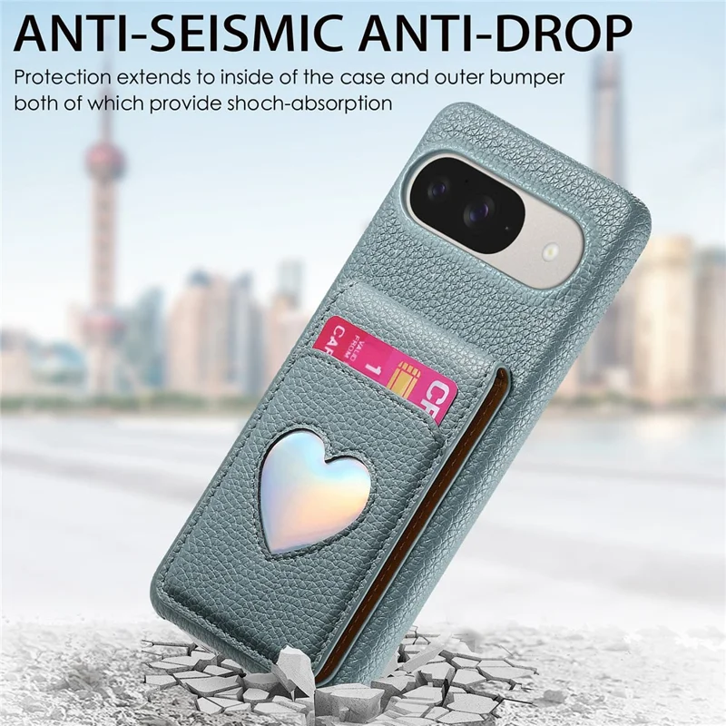 Case with Mirror Card Holder For Google Pixel 10 Pro  /  10  /  9 Pro  /  9 RFID Blocking Litchi Texture PU PC Phone Back Cover - Baby Blue