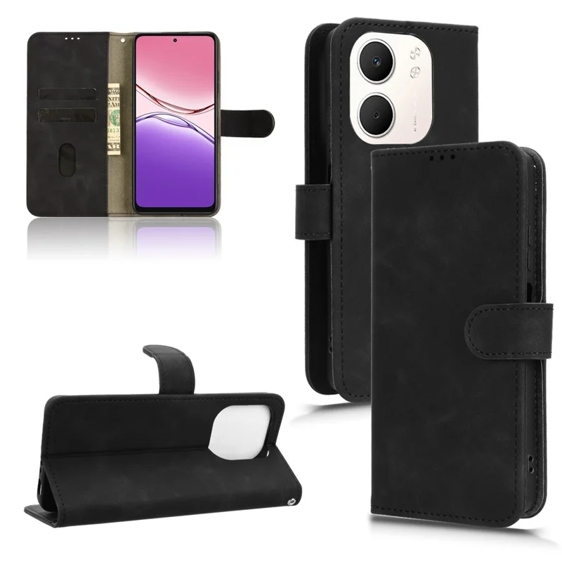 Para Oppo A5x 5G / 4G Capa de Couro Estilo Couro Antiderrapante Carteira Capa de Telefone Flip - Preto
