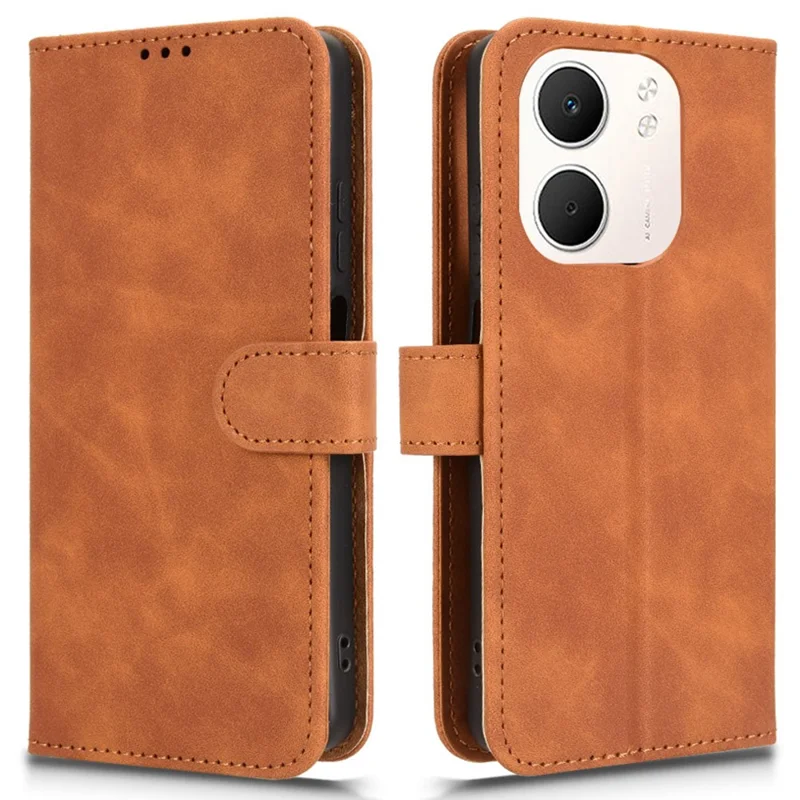 For Oppo A5x 5G  /  4G Leather Case Skin Feel Anti Drop Wallet Flip Phone Cover - Brown