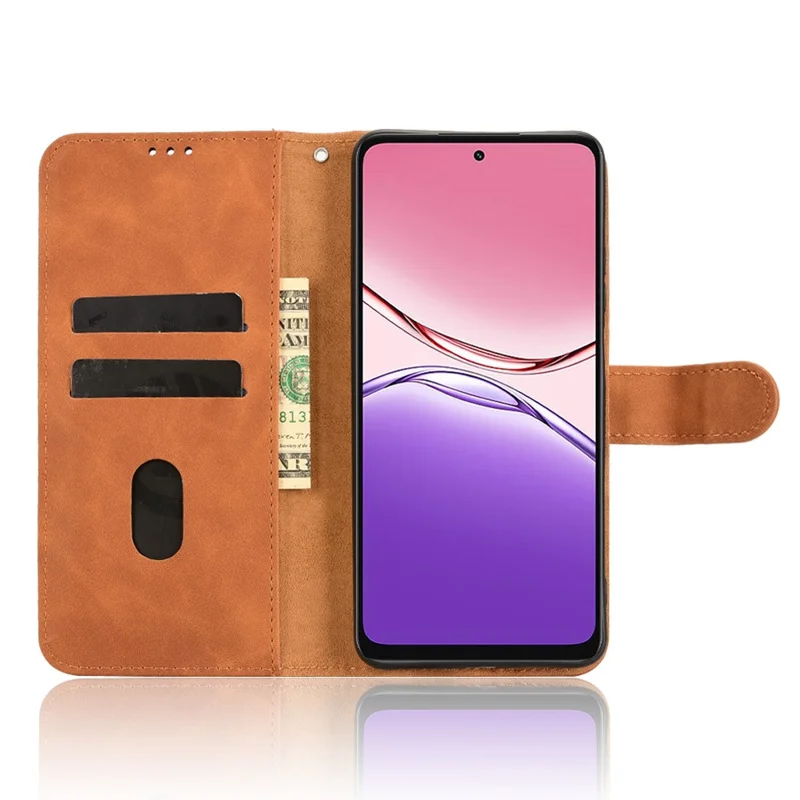 For Oppo A5x 5G  /  4G Leather Case Skin Feel Anti Drop Wallet Flip Phone Cover - Brown