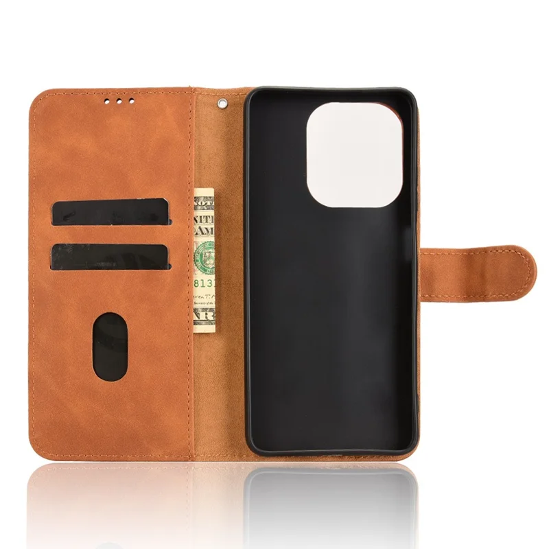 For Oppo A5x 5G  /  4G Leather Case Skin Feel Anti Drop Wallet Flip Phone Cover - Brown