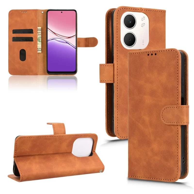 For Oppo A5x 5G  /  4G Leather Case Skin Feel Anti Drop Wallet Flip Phone Cover - Brown