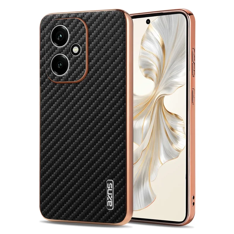 AZNS Pour Honor 400 5G (Global) Étui Électroplaqué Texture Fibre de Carbone PU + TPU Coque de Téléphone - Noir