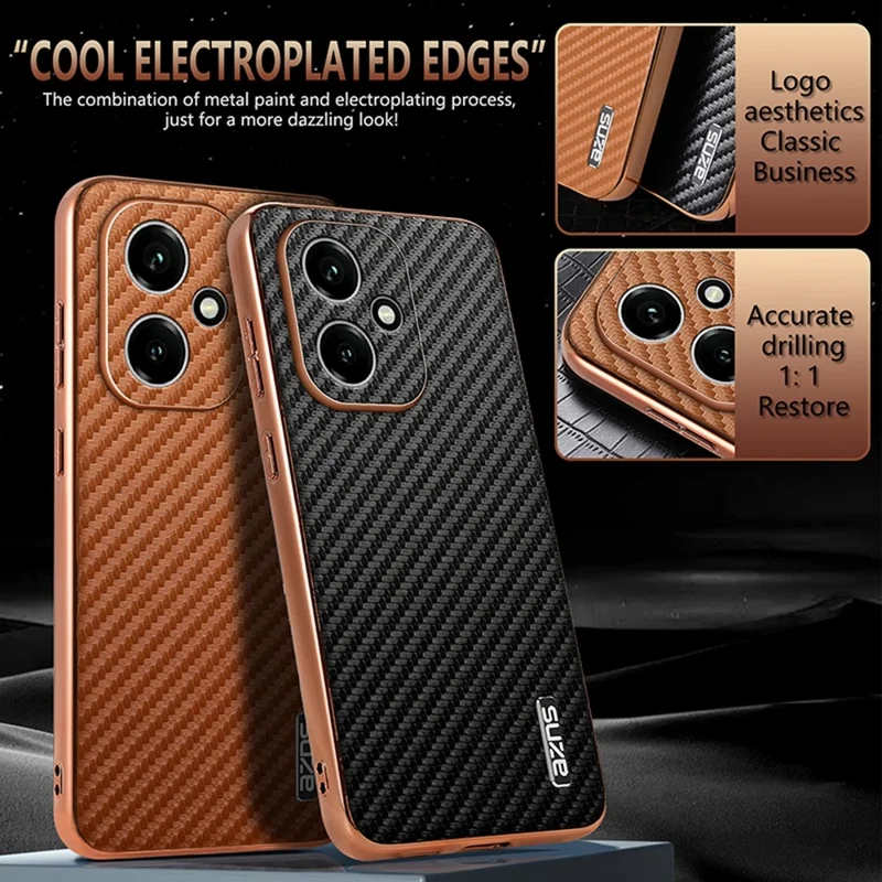 AZNS Pour Honor 400 5G (Global) Étui Électroplaqué Texture Fibre de Carbone PU + TPU Coque de Téléphone - Noir