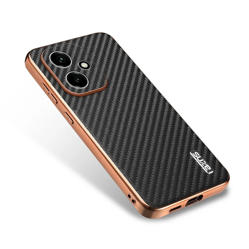 AZNS Pour Honor 400 5G (Global) Étui Électroplaqué Texture Fibre de Carbone PU + TPU Coque de Téléphone - Noir