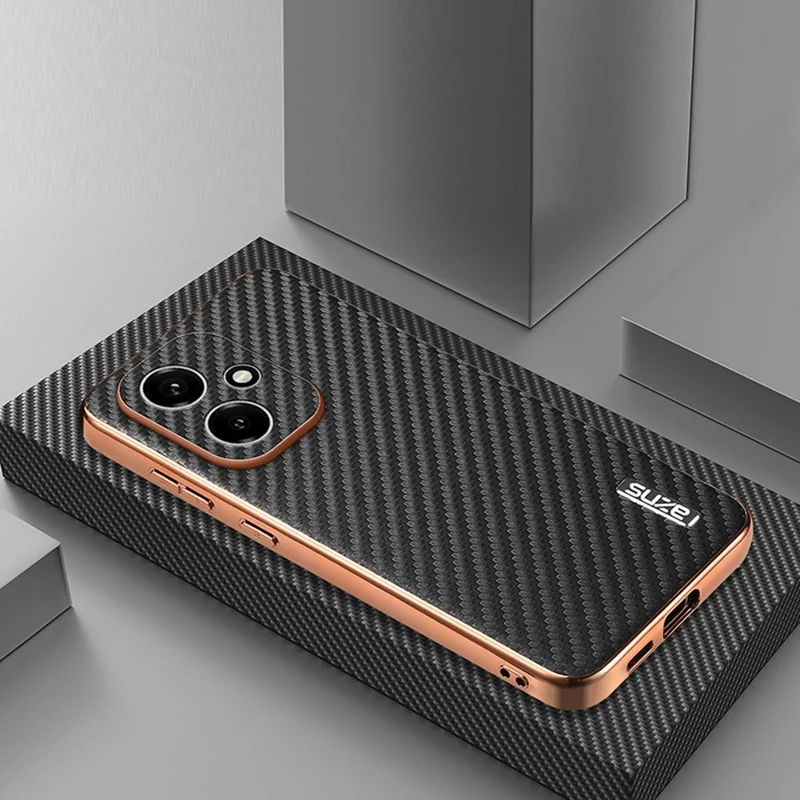 AZNS Pour Honor 400 5G (Global) Étui Électroplaqué Texture Fibre de Carbone PU + TPU Coque de Téléphone - Noir