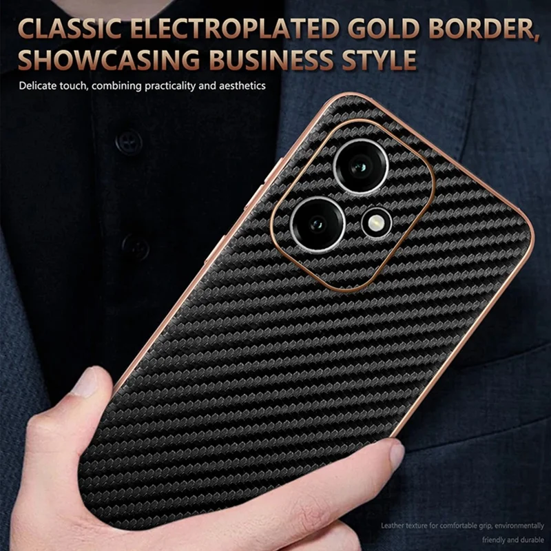 AZNS Pour Honor 400 5G (Global) Étui Électroplaqué Texture Fibre de Carbone PU + TPU Coque de Téléphone - Noir