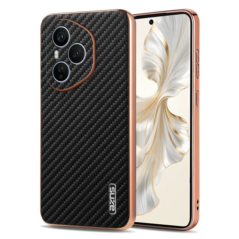 AZNS Für Honor 400 Pro 5G (Global) Hülle mit elektrolytischer Beschichtung Karbonfaser-Textur PU + TPU Handyhülle - Schwarz