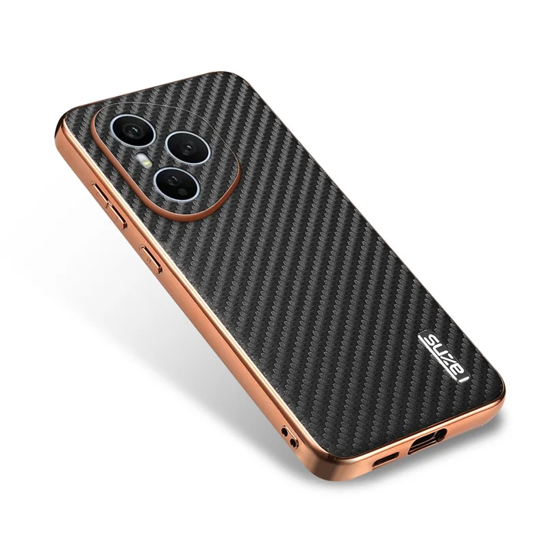 AZNS Für Honor 400 Pro 5G (Global) Hülle mit elektrolytischer Beschichtung Karbonfaser-Textur PU + TPU Handyhülle - Schwarz