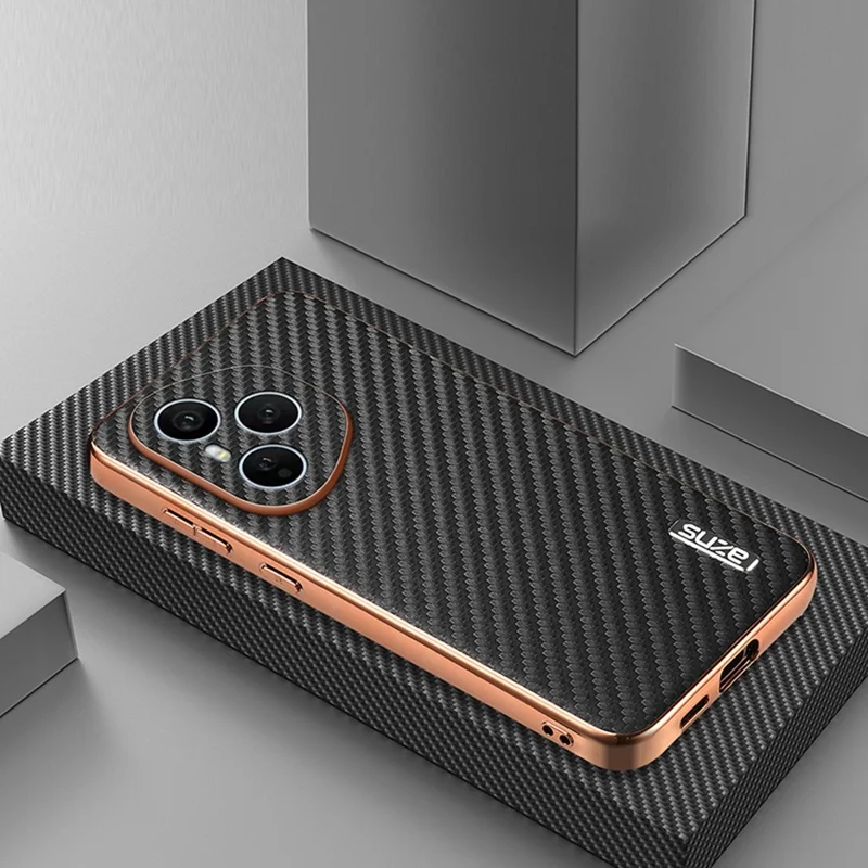 AZNS Für Honor 400 Pro 5G (Global) Hülle mit elektrolytischer Beschichtung Karbonfaser-Textur PU + TPU Handyhülle - Schwarz