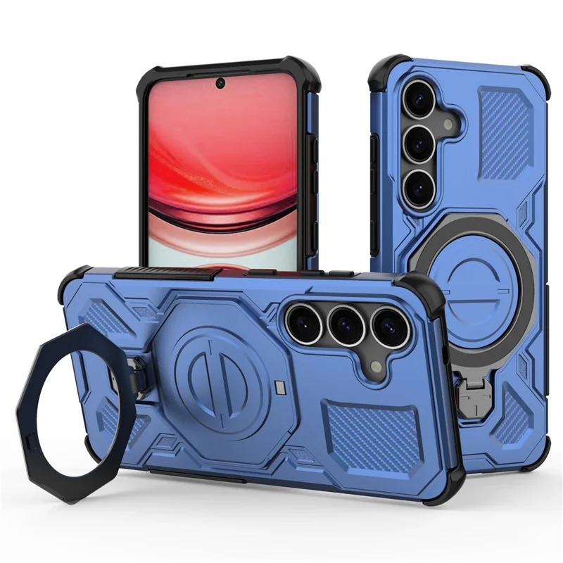 For Samsung Galaxy S25+ Magnetic Case Rotating Metal Kickstand PC + TPU Phone Back Cover - Dark Blue
